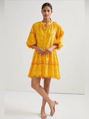 Anthropology Tallilah Eyelet Mini Dress in Mango Size M